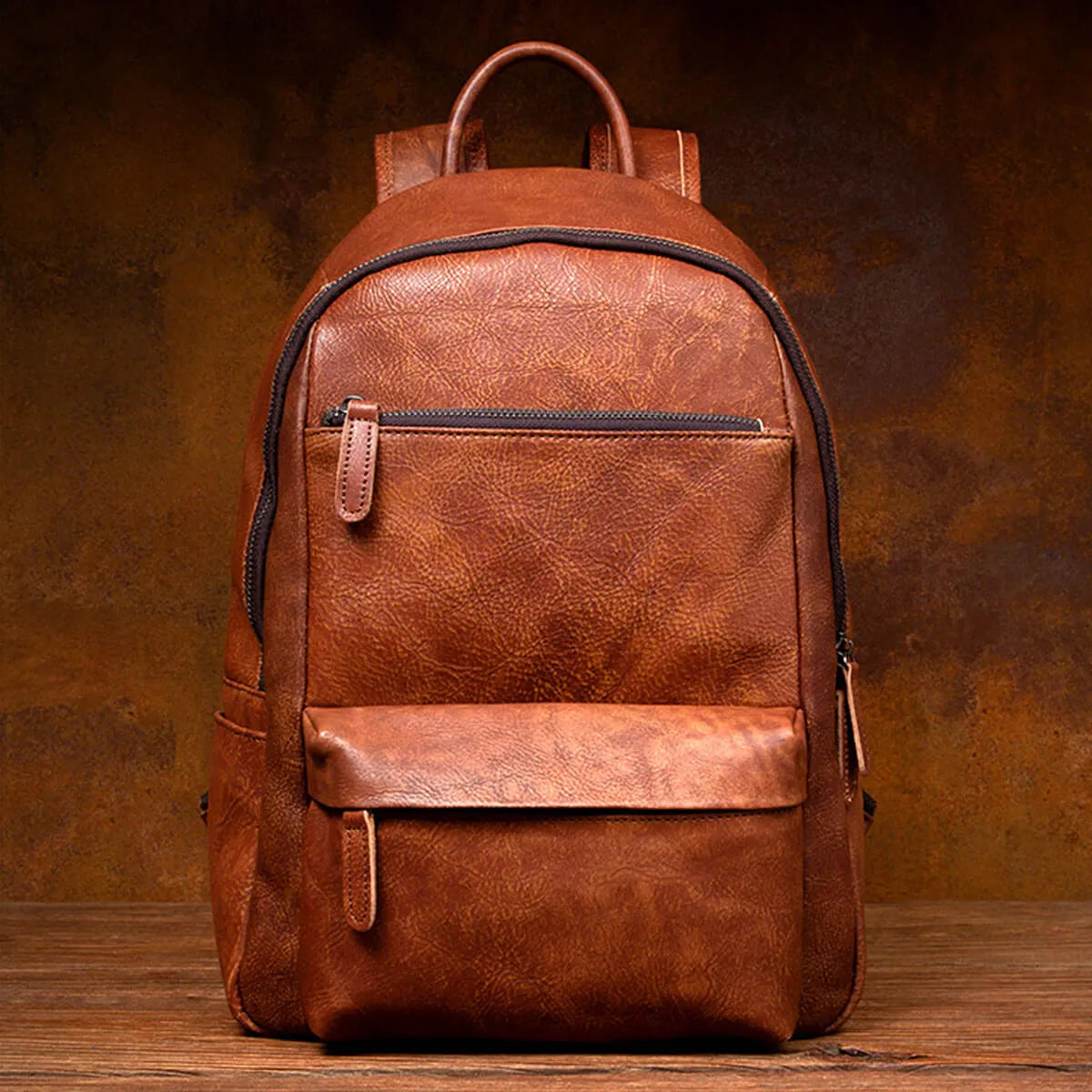 brown cowhide leather backpack Large Capacity Vintage Premium Color:Cardinal Red desc_colore|Blu 