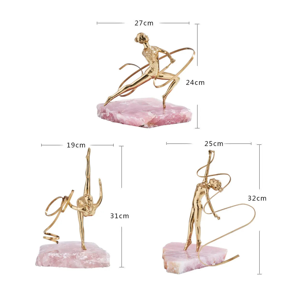 Golden Art Brass Gymnastics Women Athlete Waving A Ribbon Statue Figurine Pink Spar