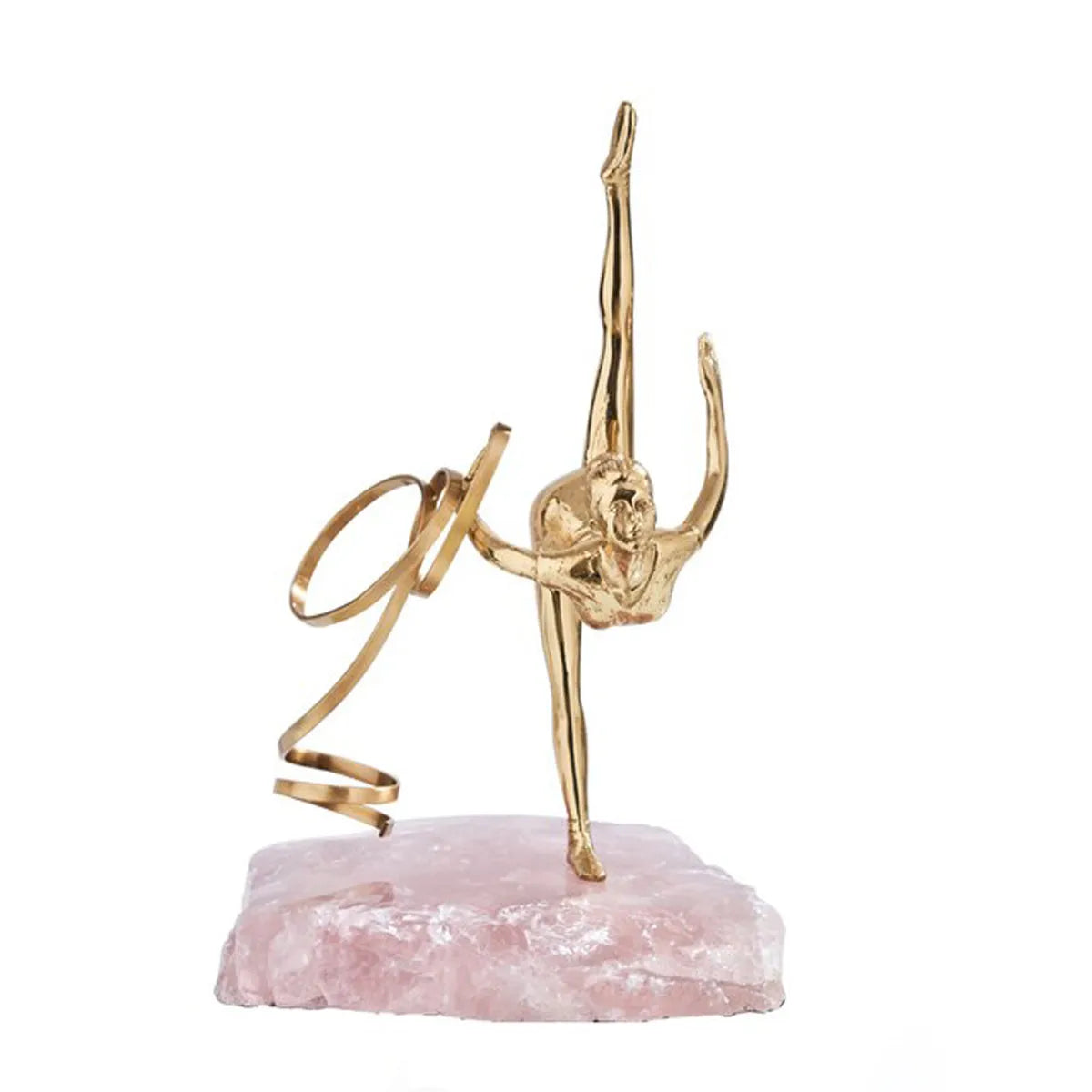 Golden Art Brass Gymnastics Women Athlete Waving A Ribbon Statue Figurine Pink Spar