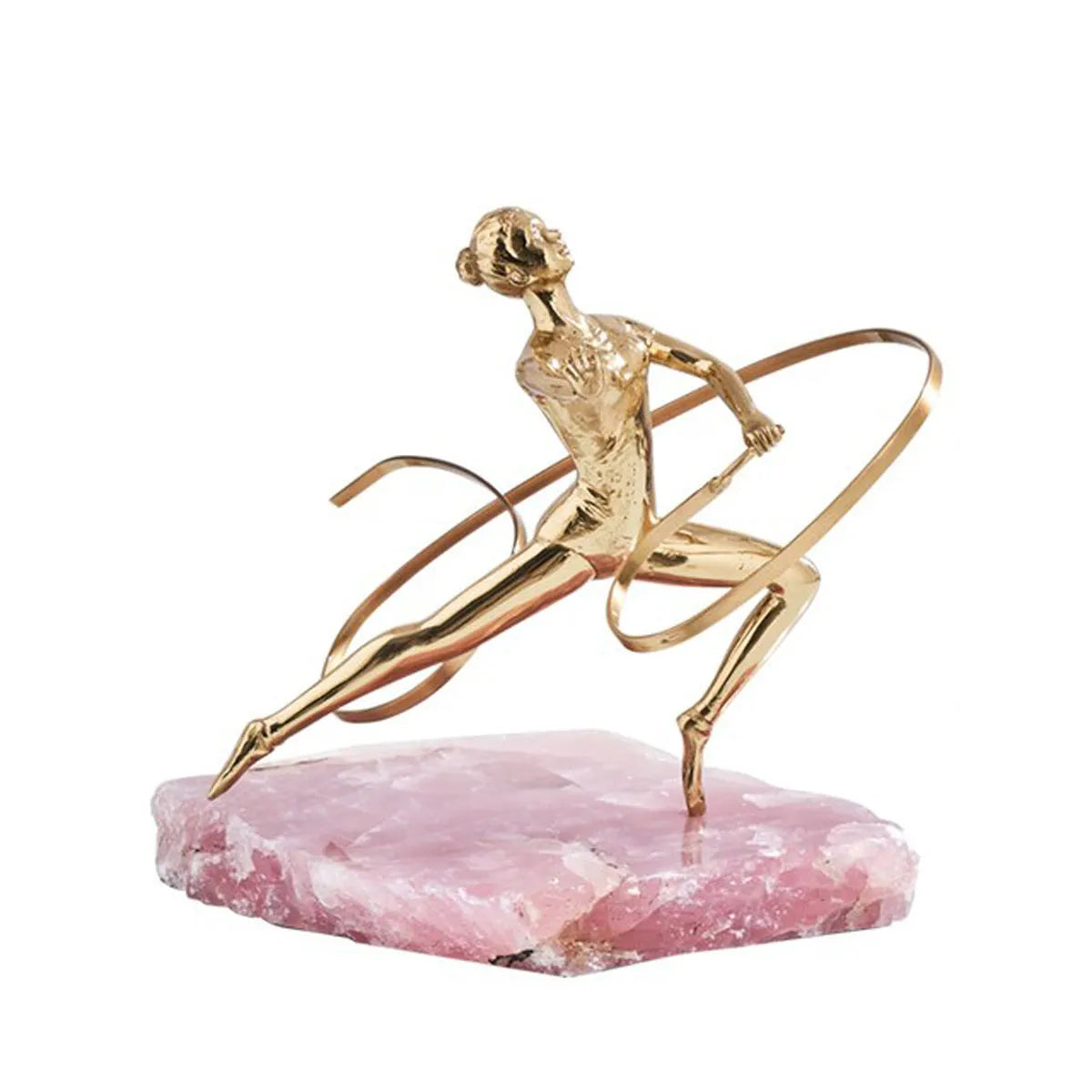 Golden Art Brass Gymnastics Women Athlete Waving A Ribbon Statue Figurine Pink Spar