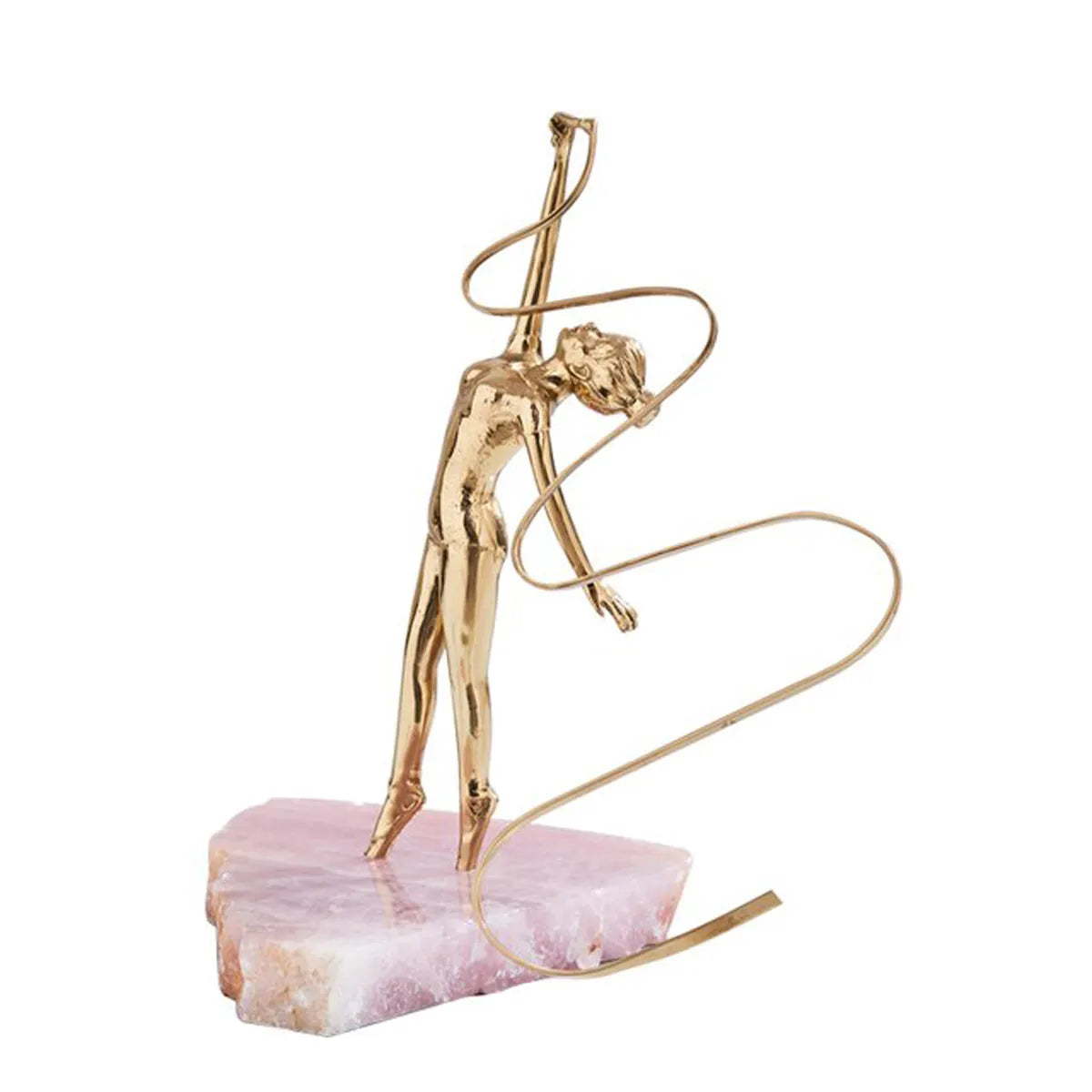 Golden Art Brass Gymnastics Women Athlete Waving A Ribbon Statue Figurine Pink Spar