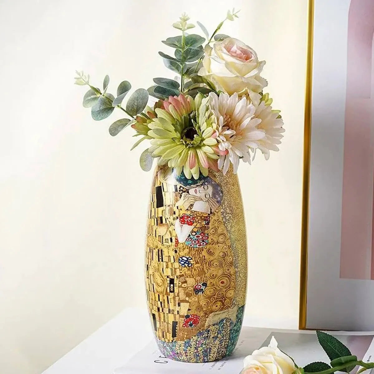 グスタフ・クリムト 『接吻 』モチーフ陶器 花瓶 グスタフ クリムトのキス絵の高級セラミック花瓶
