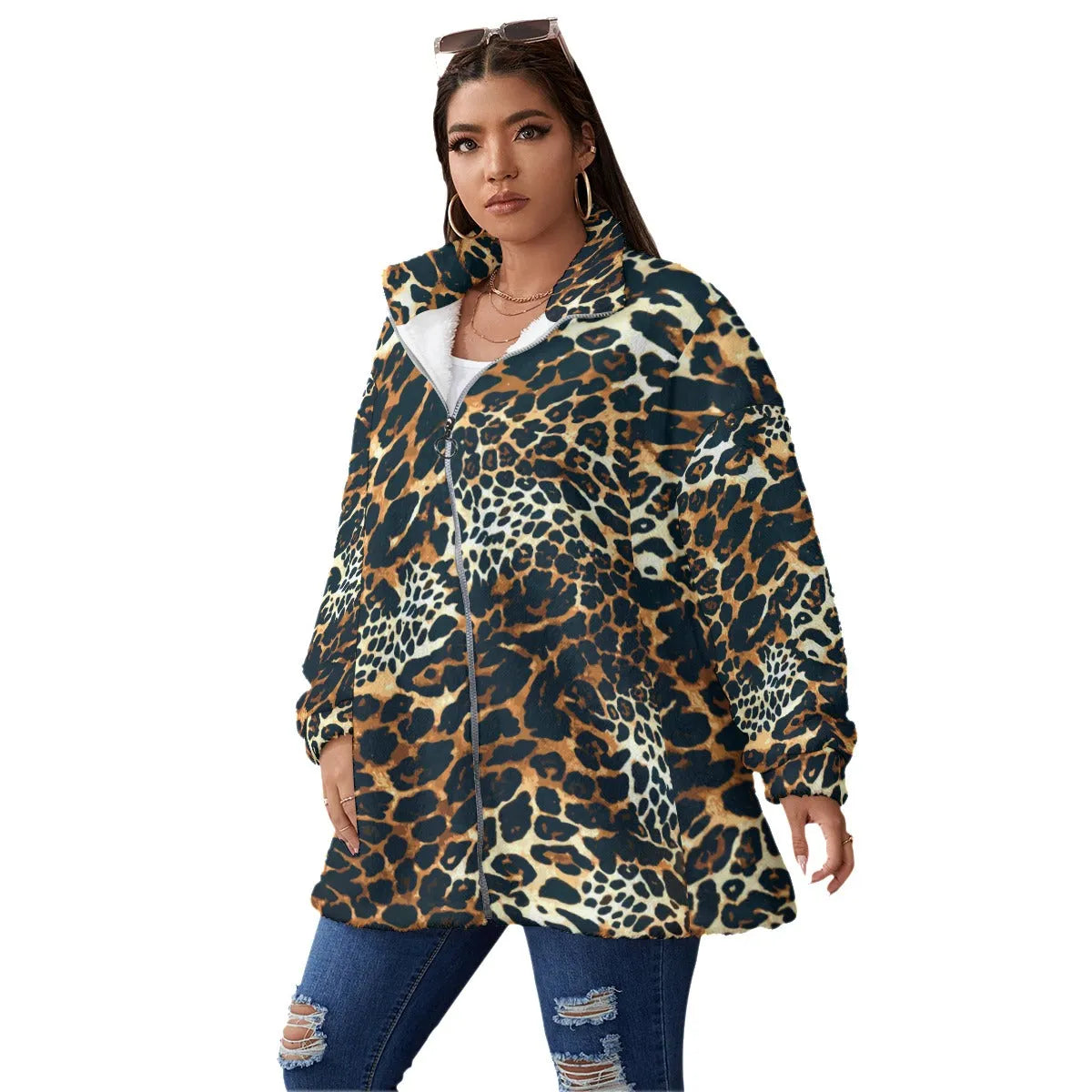 Leopard Print Classy Women’s Borg Fleece Oversize Jacket