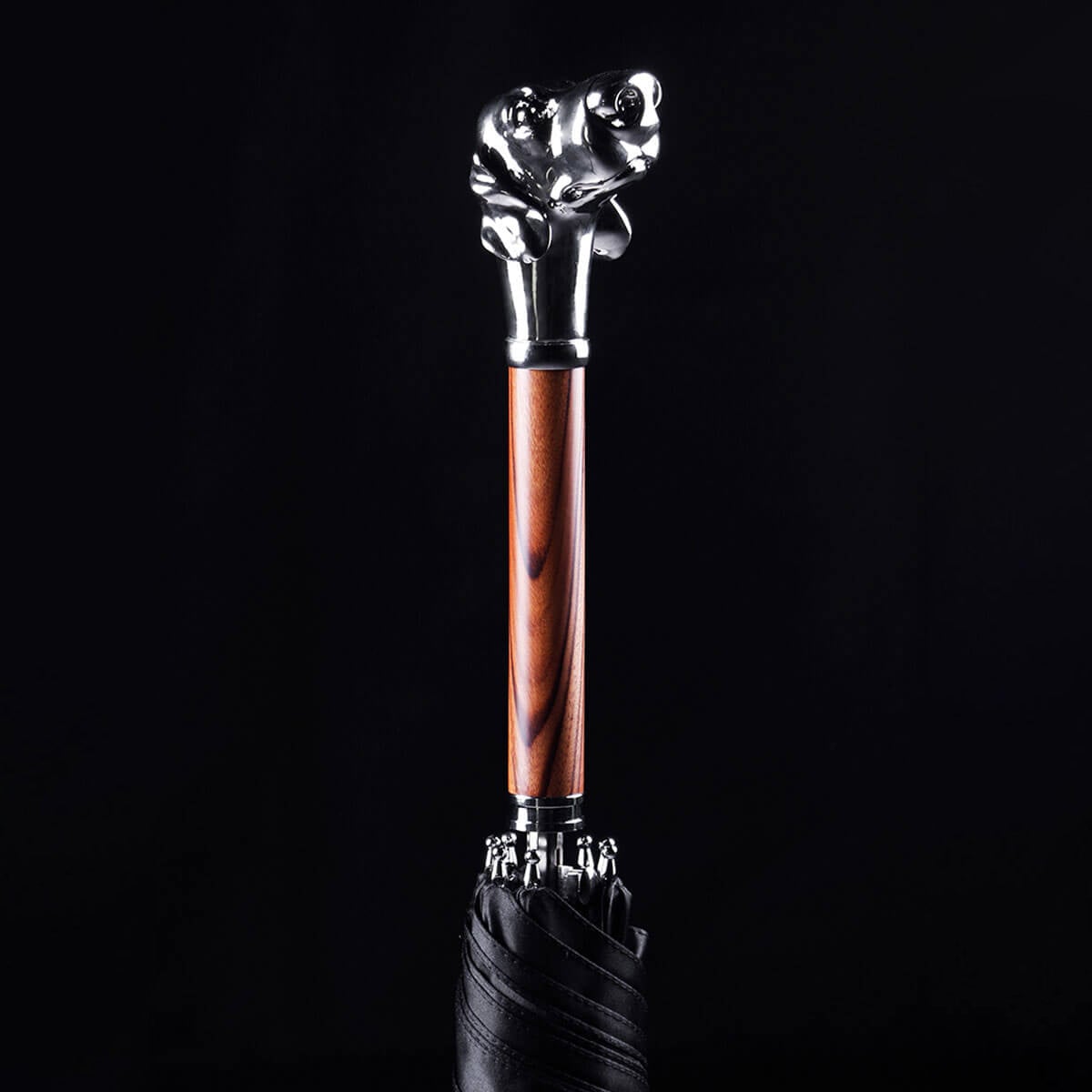 Metal Dog Head Luxury Wooden Long Handle Premium Umbrella