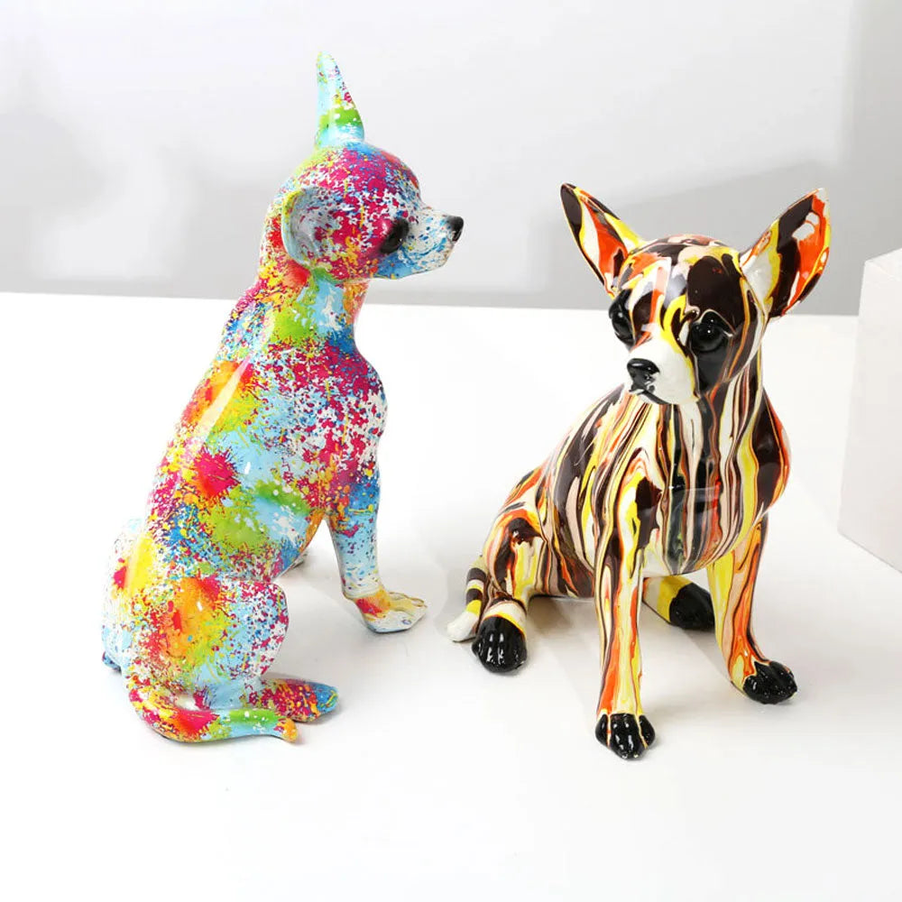 Chihuahua Dog Sculpture Colorful Art Statue