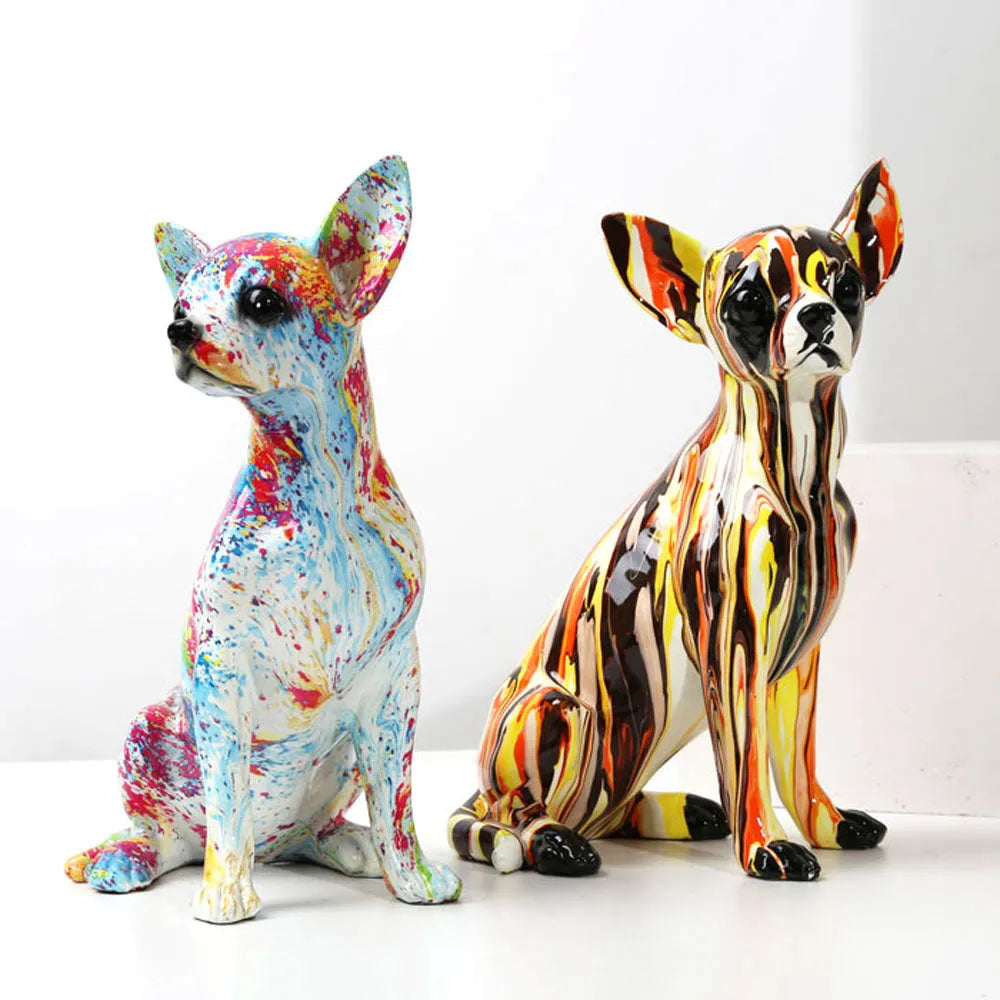 Chihuahua Dog Sculpture Colorful Art Statue