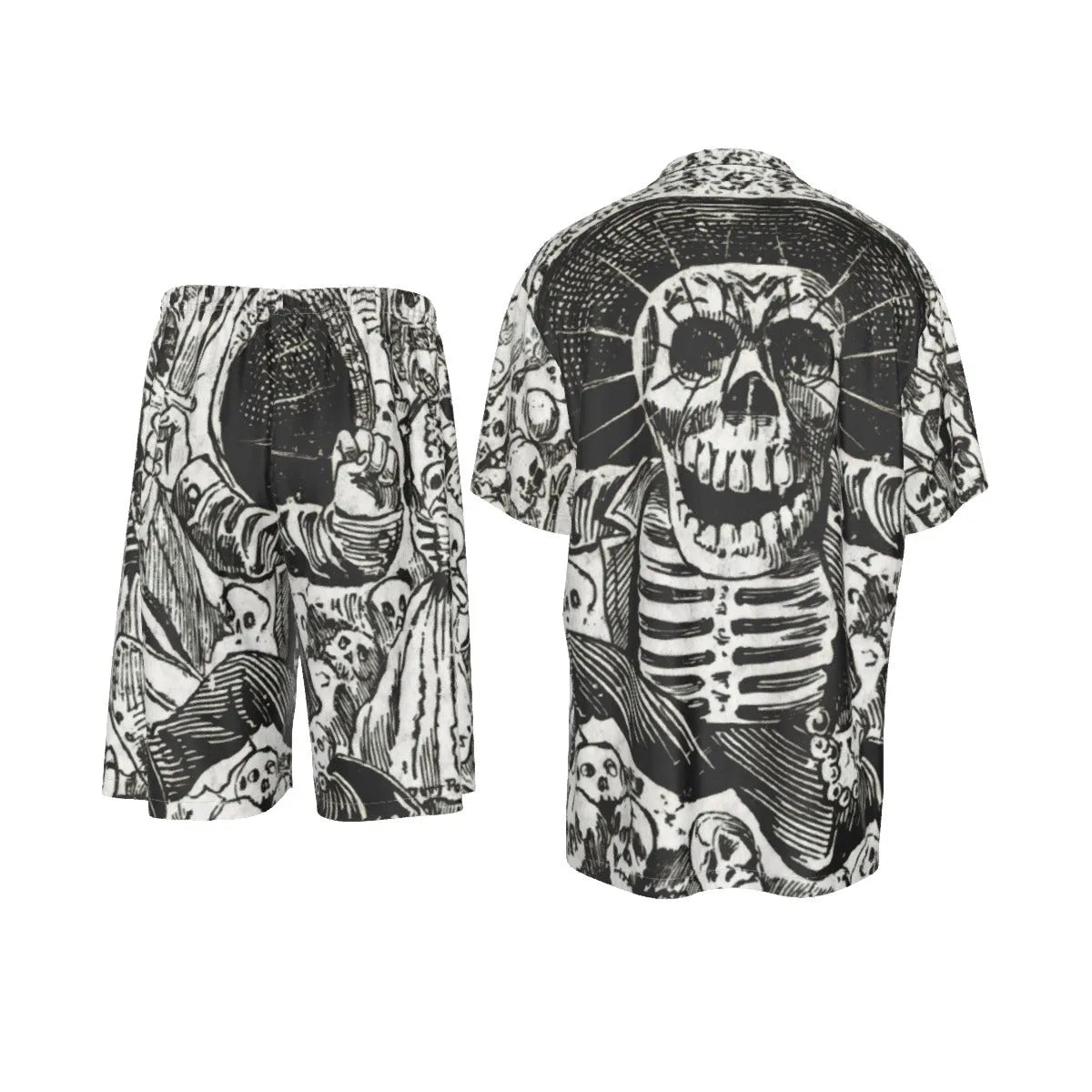 Jose Guadalupe Completo da camicia in seta arte scheletro messicano