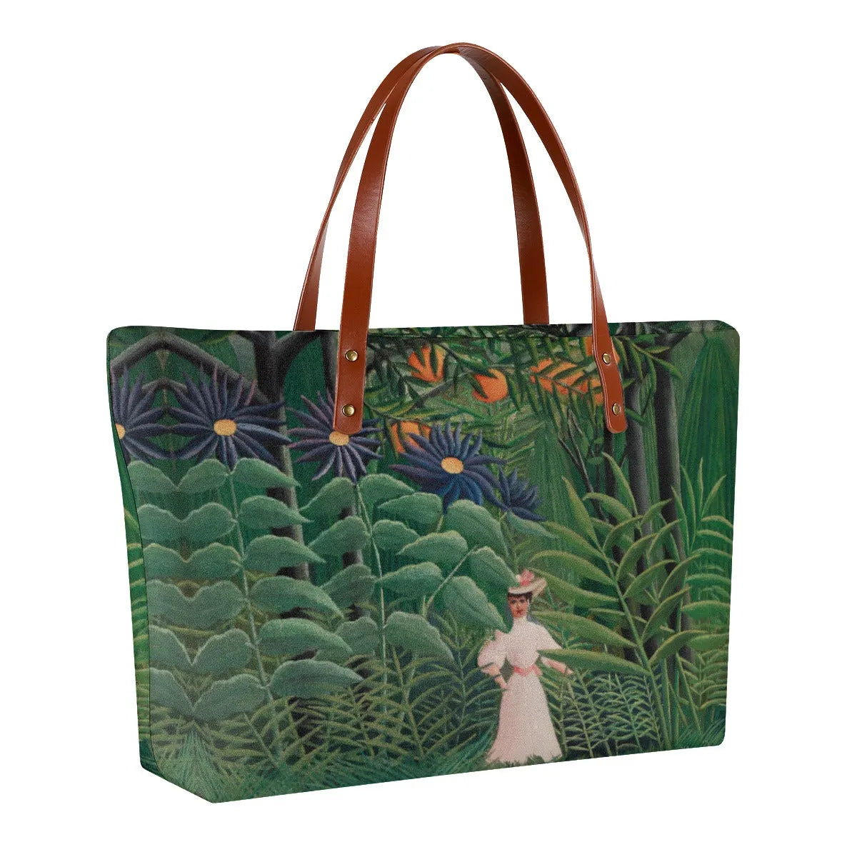 Kvinne som går i en eksotisk skog av Henri Rousseau Tote Bag