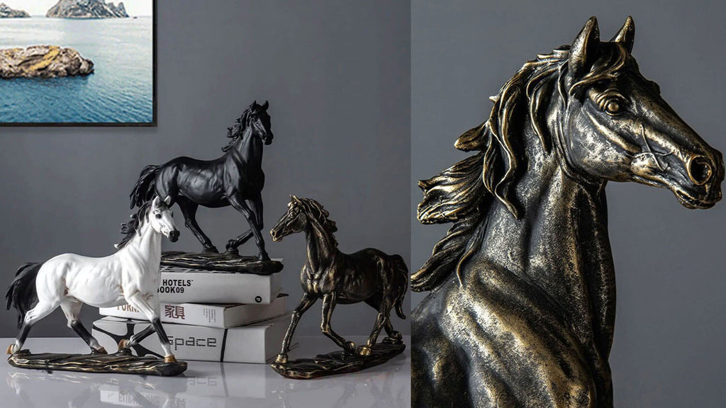 Horse Bronze Animal Decoration Sculpture made from environmentally friendly resin material, no fading, safe and assured. 