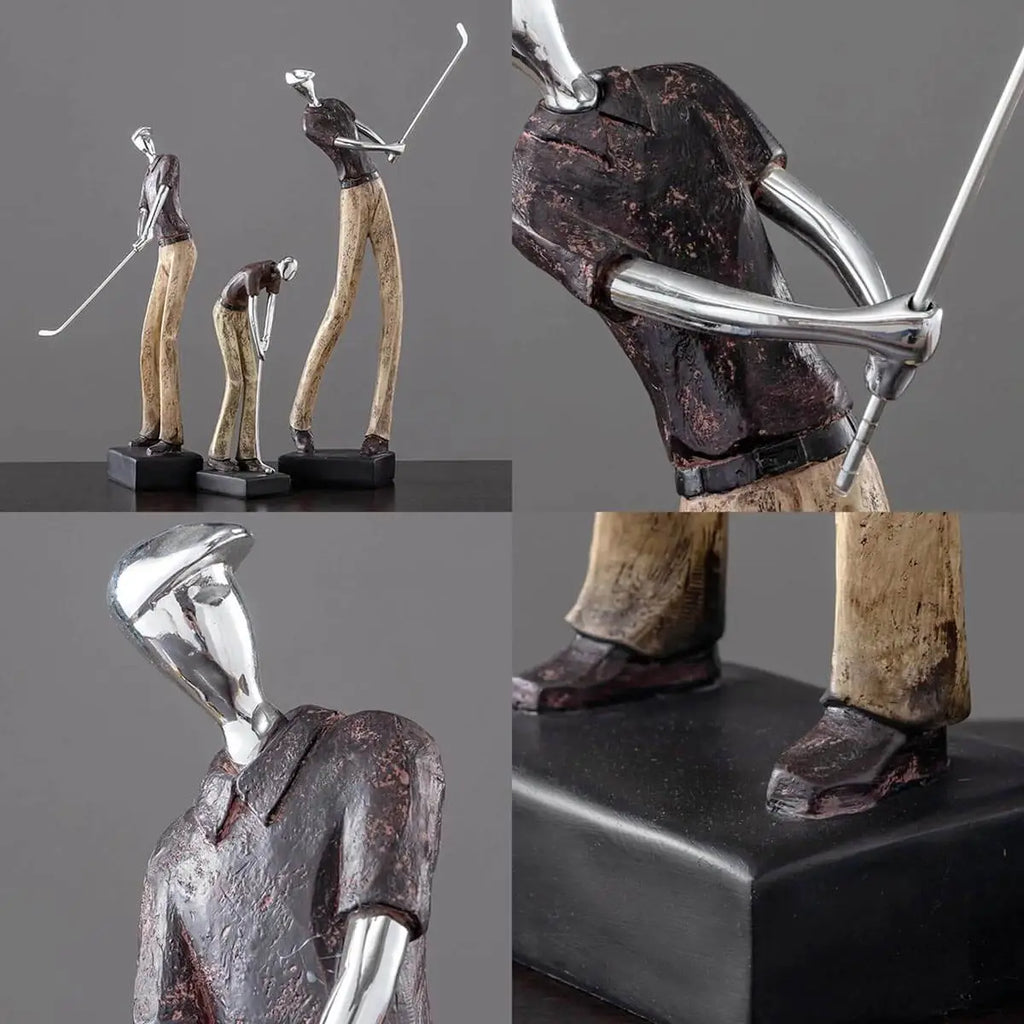 Handcrafted Golfer Abstract Style Sculpture - Unique Golf Player Ornament