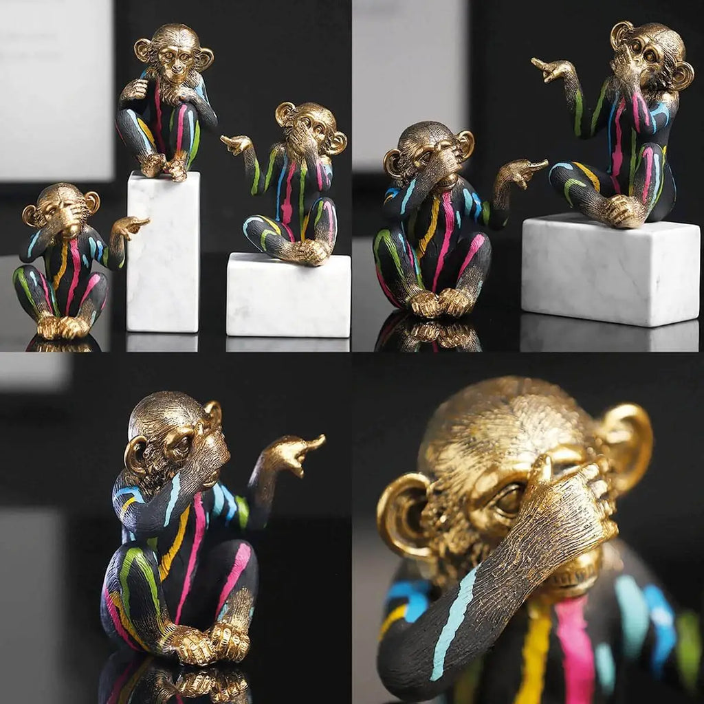 Colorful Monkey Sculpture - See No Hear No Speak - Handcrafted Home Decor