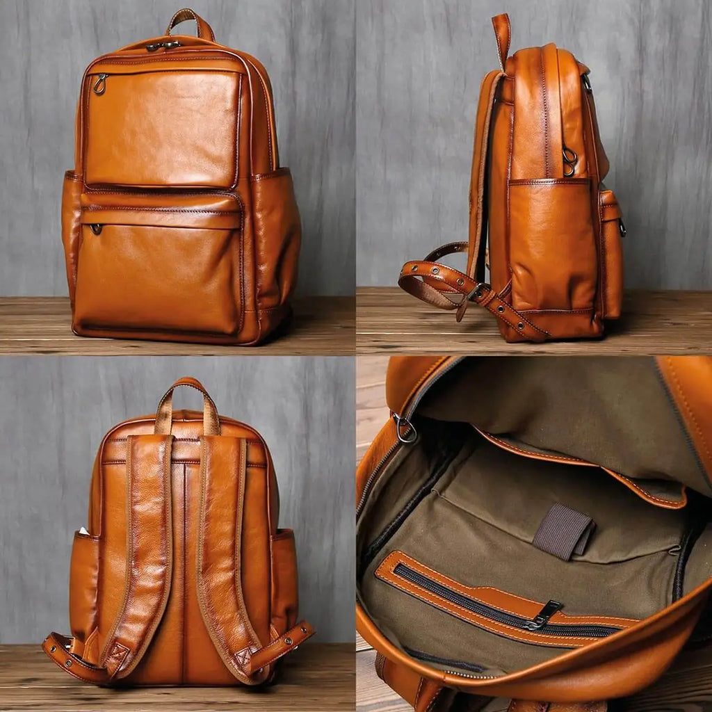 Handcrafted Genuine Leather Cowhide Luxury Backpack - Stylish & Durable
