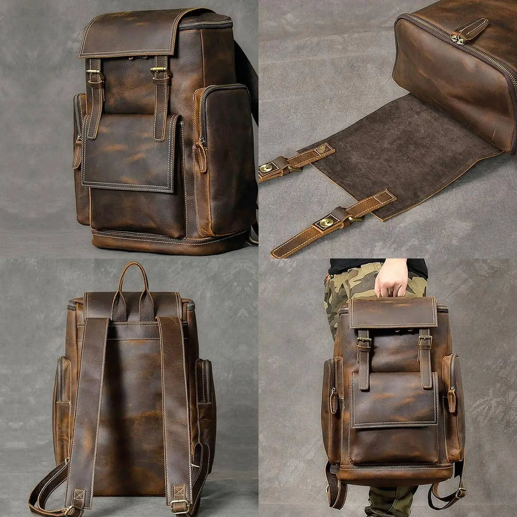 Vintage Equestrian Leather Backpack - Handcrafted Retro Style