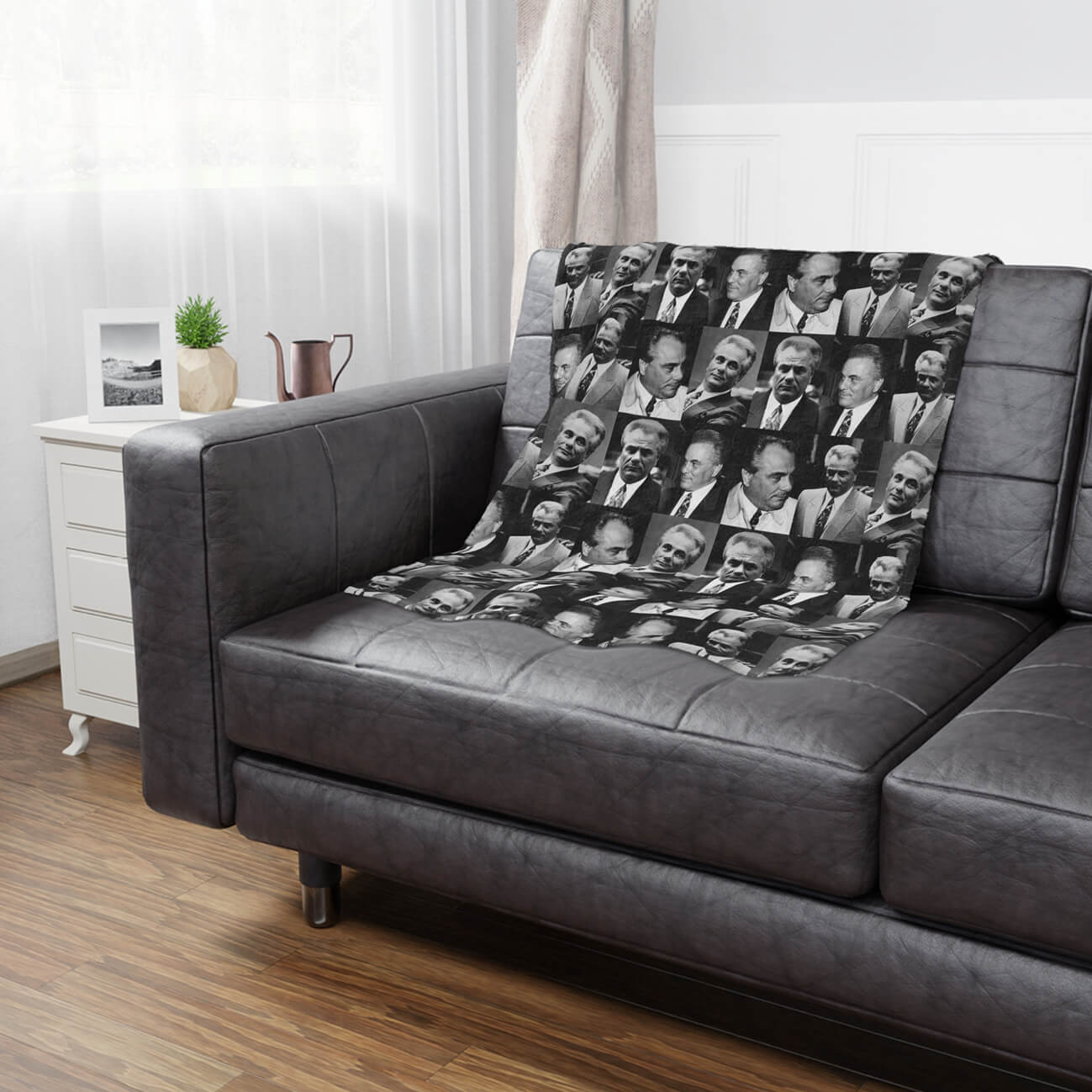 Luxurious Teflon Don John Gotti Gambino Family Minky Blanket draped over sofa