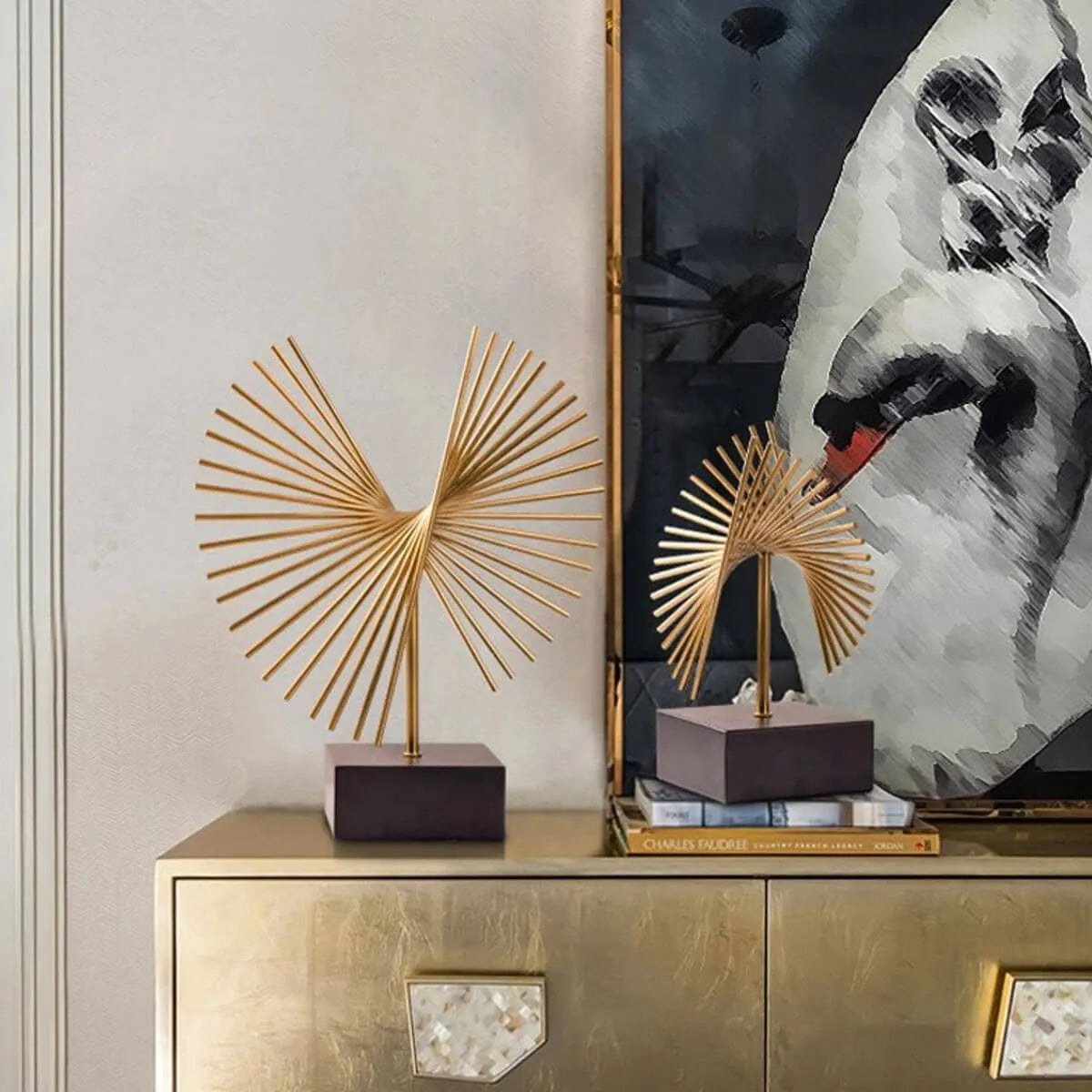 Golden Geometric Art Sculpture - Modern Metal Decor