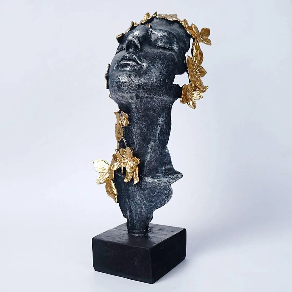 Abstract Lady with Flowers Butterflies Statues Golden Art