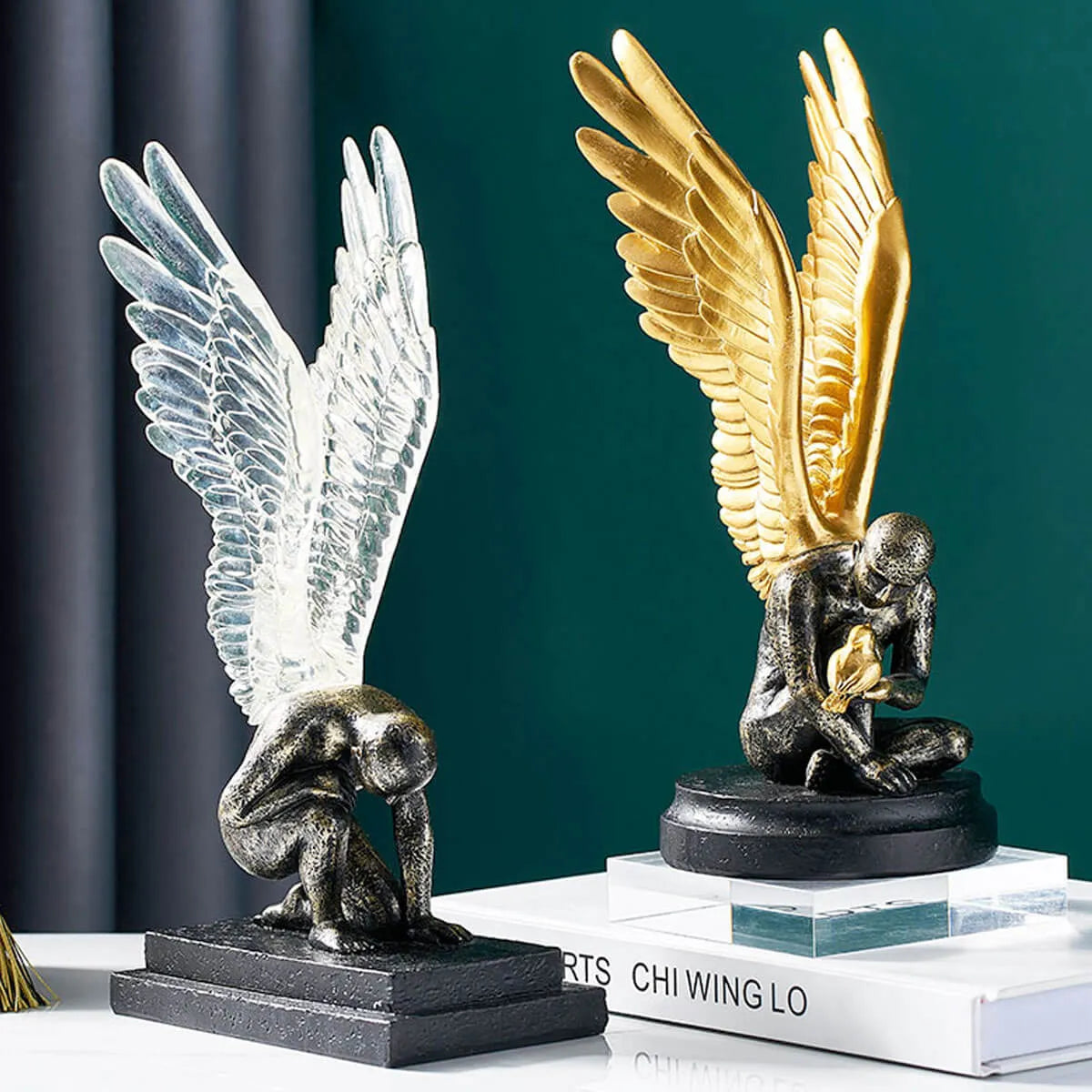 Angel with Golden Wings Statue Abstract Art Sculpture