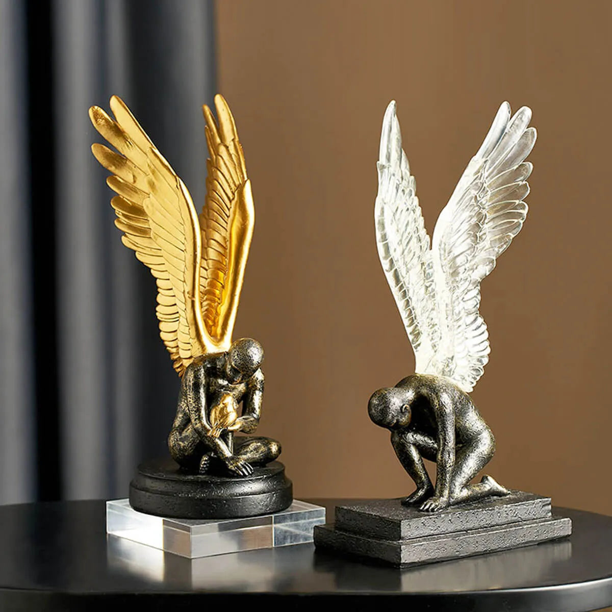 Angel with Golden Wings Statue Abstract Art Sculpture