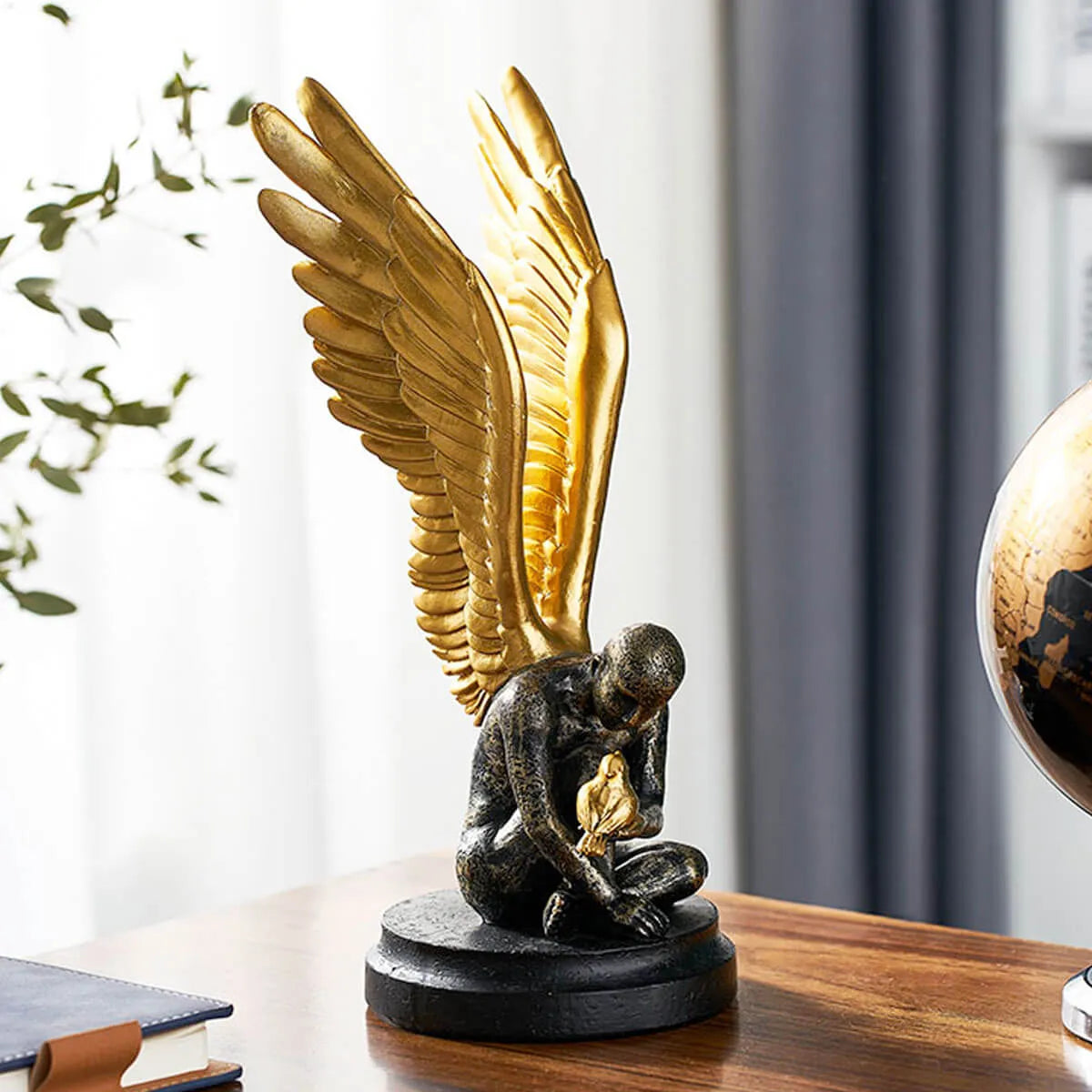 Angel with Golden Wings Statue Abstract Art Sculpture