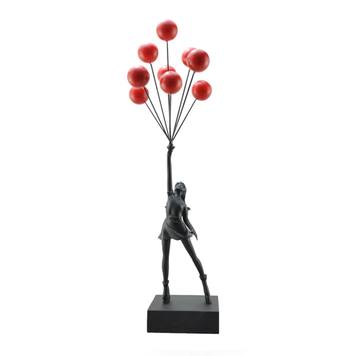 Flying Balloon Girl Banksy Sculpture - Black Red