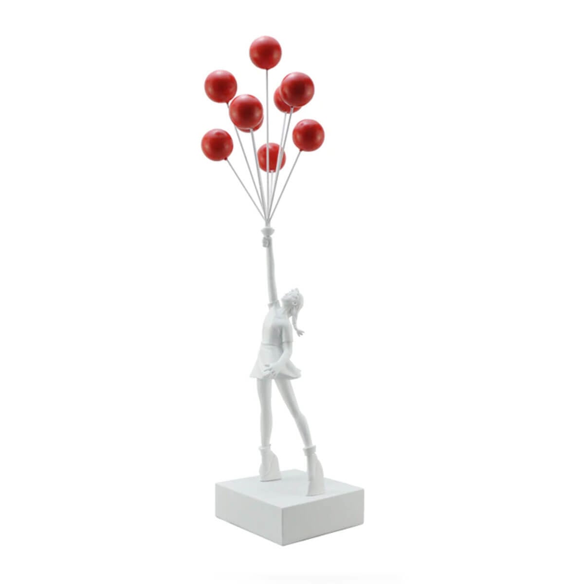 Flying Balloon Girl Banksy Sculpture - White Red
