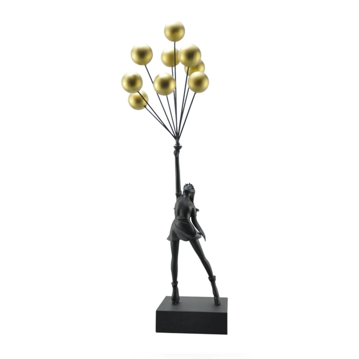 Flying Balloon Girl Banksy Sculpture - Black Gold