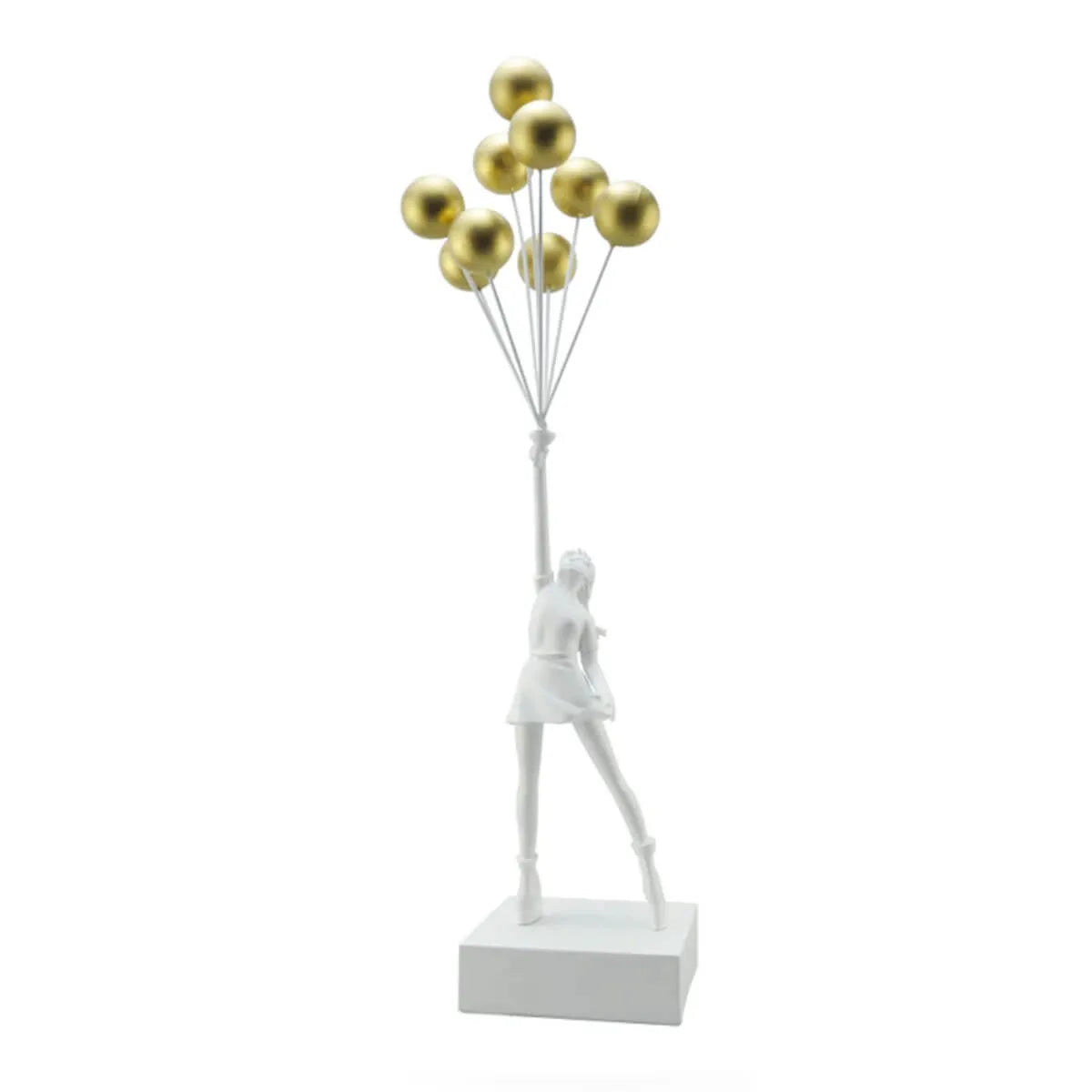 Flying Balloon Girl Banksy Sculpture - White Gold