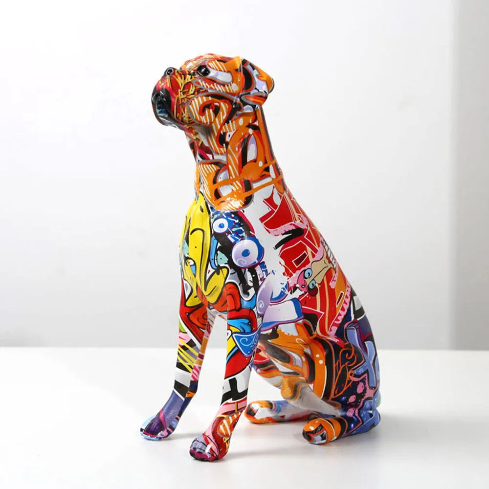 Boxer Dog Statue Colorful Graffiti Art Sculpture