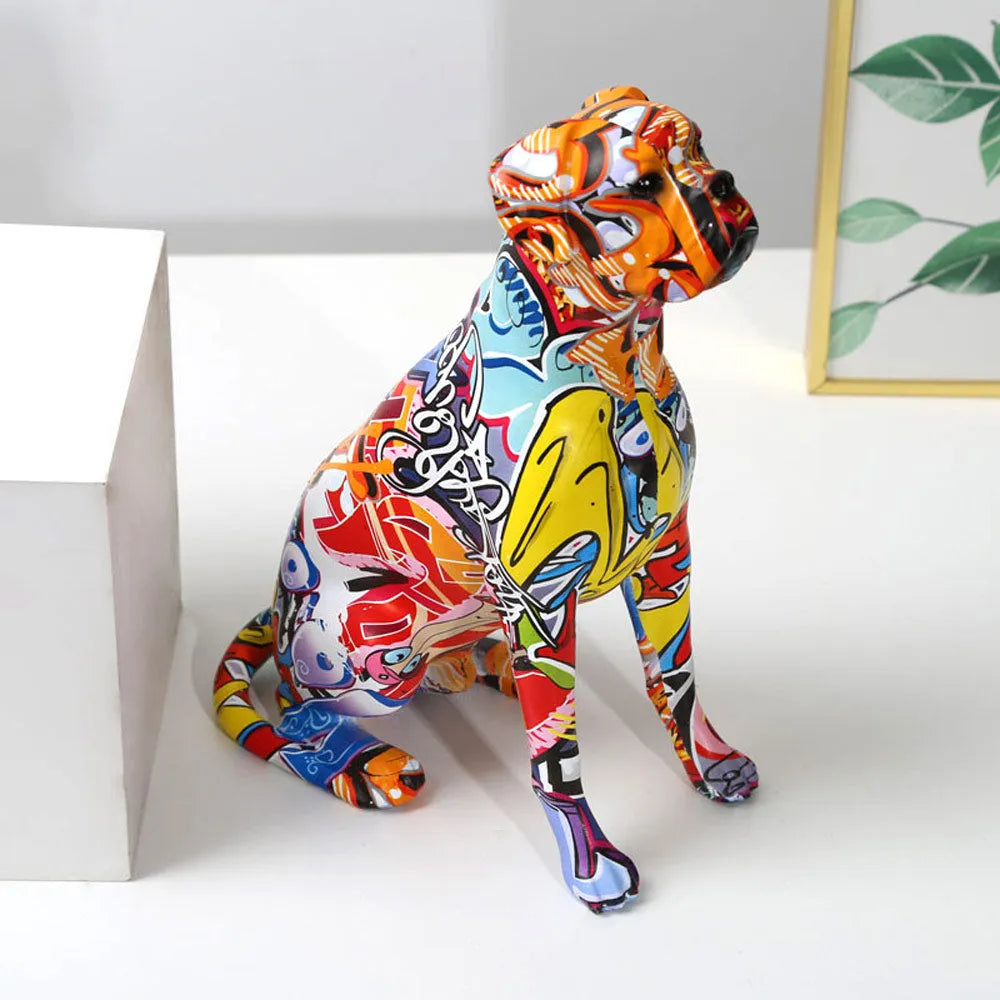 Boxer Dog Statue Colorful Graffiti Art Sculpture