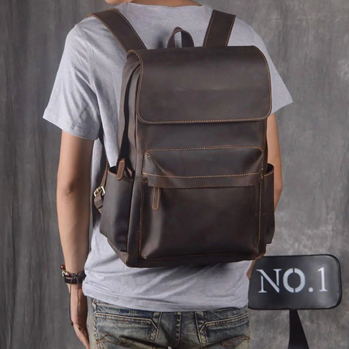 Durable Dark Brown Vintage Leather Backpack for urban adventures