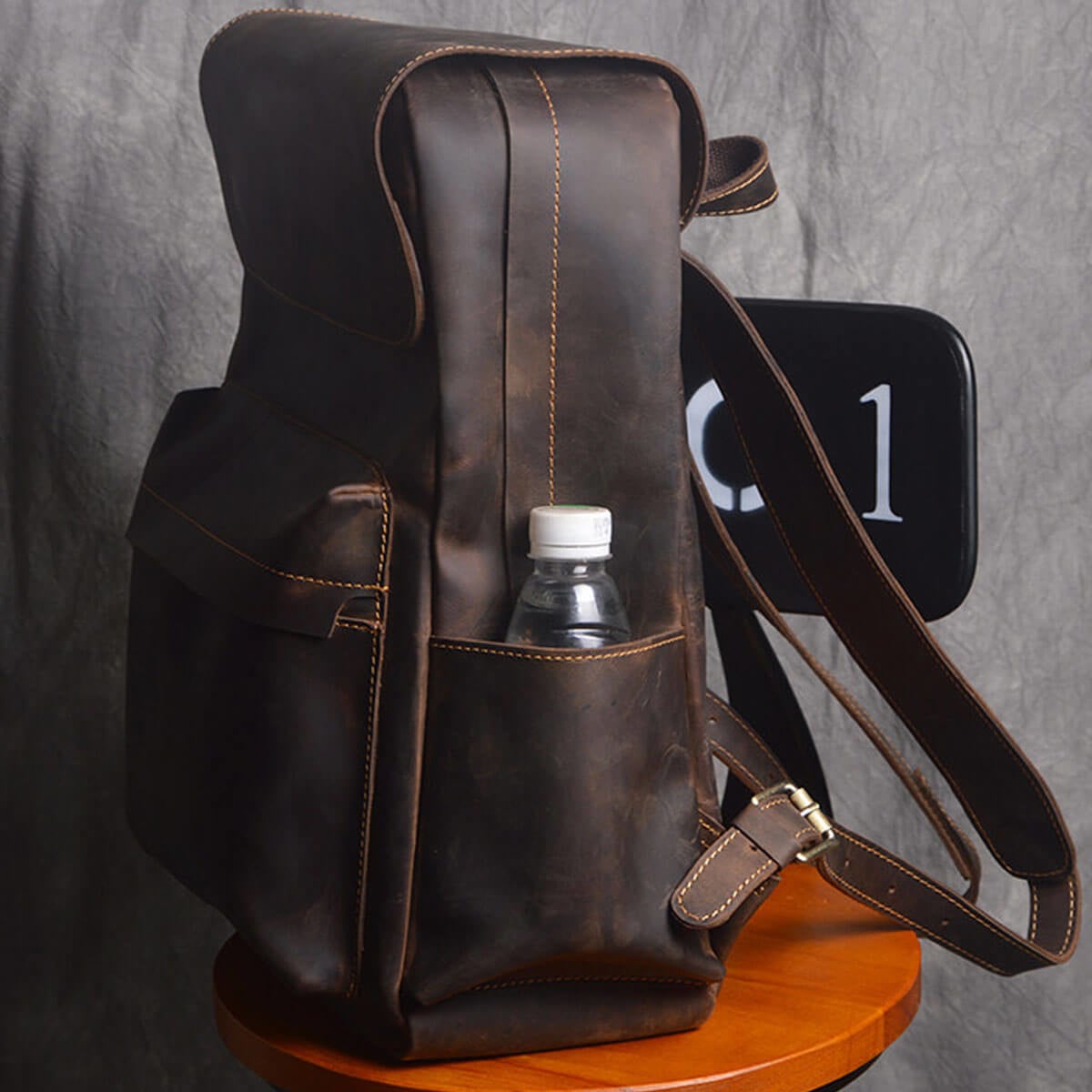 Versatile Dark Brown Vintage Leather Backpack for men and women