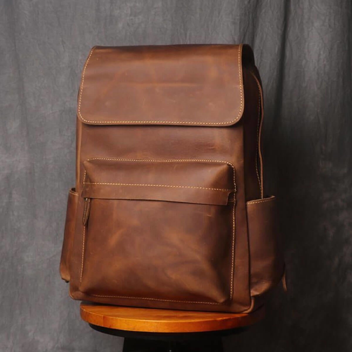 Handcrafted Vintage Brown Leather Backpack for work and travel