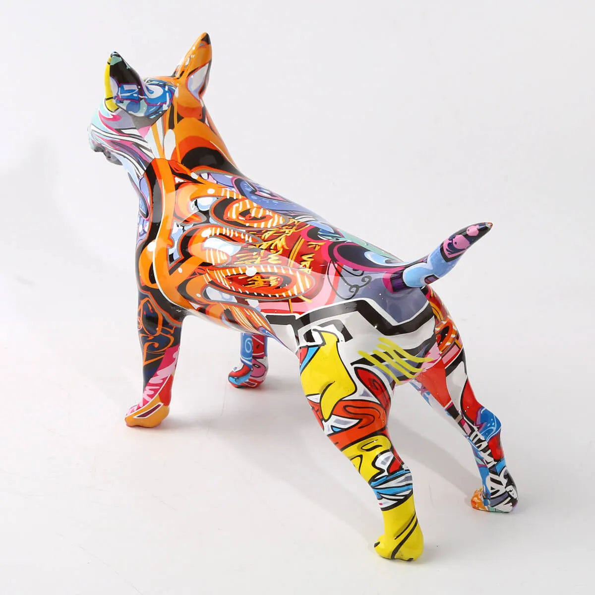 Bull Terrier Statue Colorful Graffiti Art Resin Bullterrier Dog Sculpture