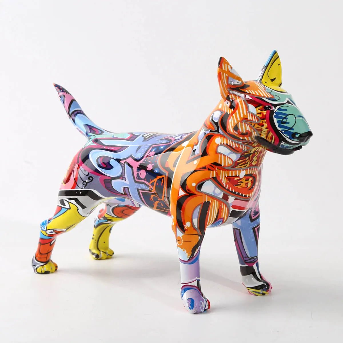 Bull Terrier Statue Colorful Graffiti Art Resin Bullterrier Dog Sculpture