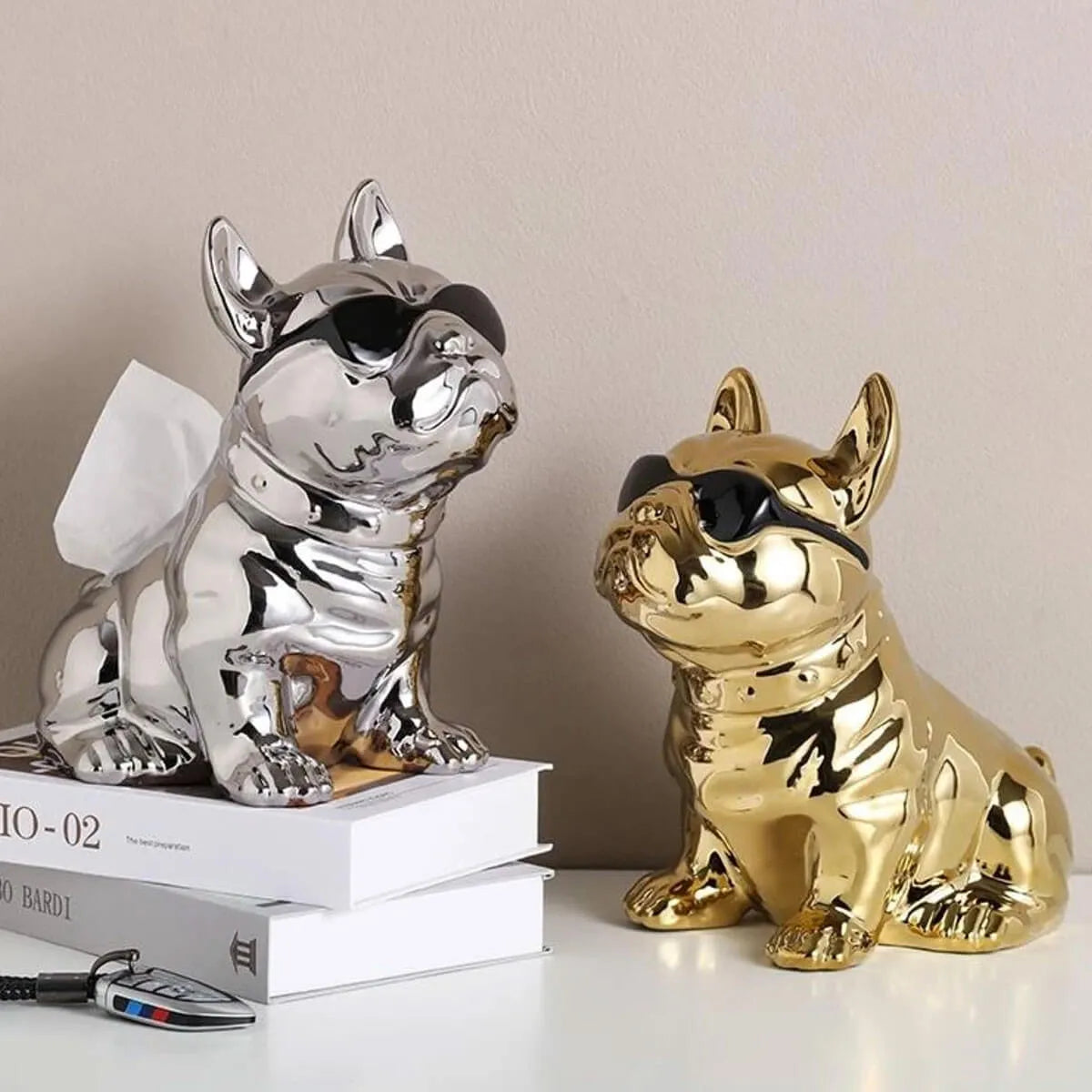 Bulldog Ceramic Tissue Box Storage Sculpture