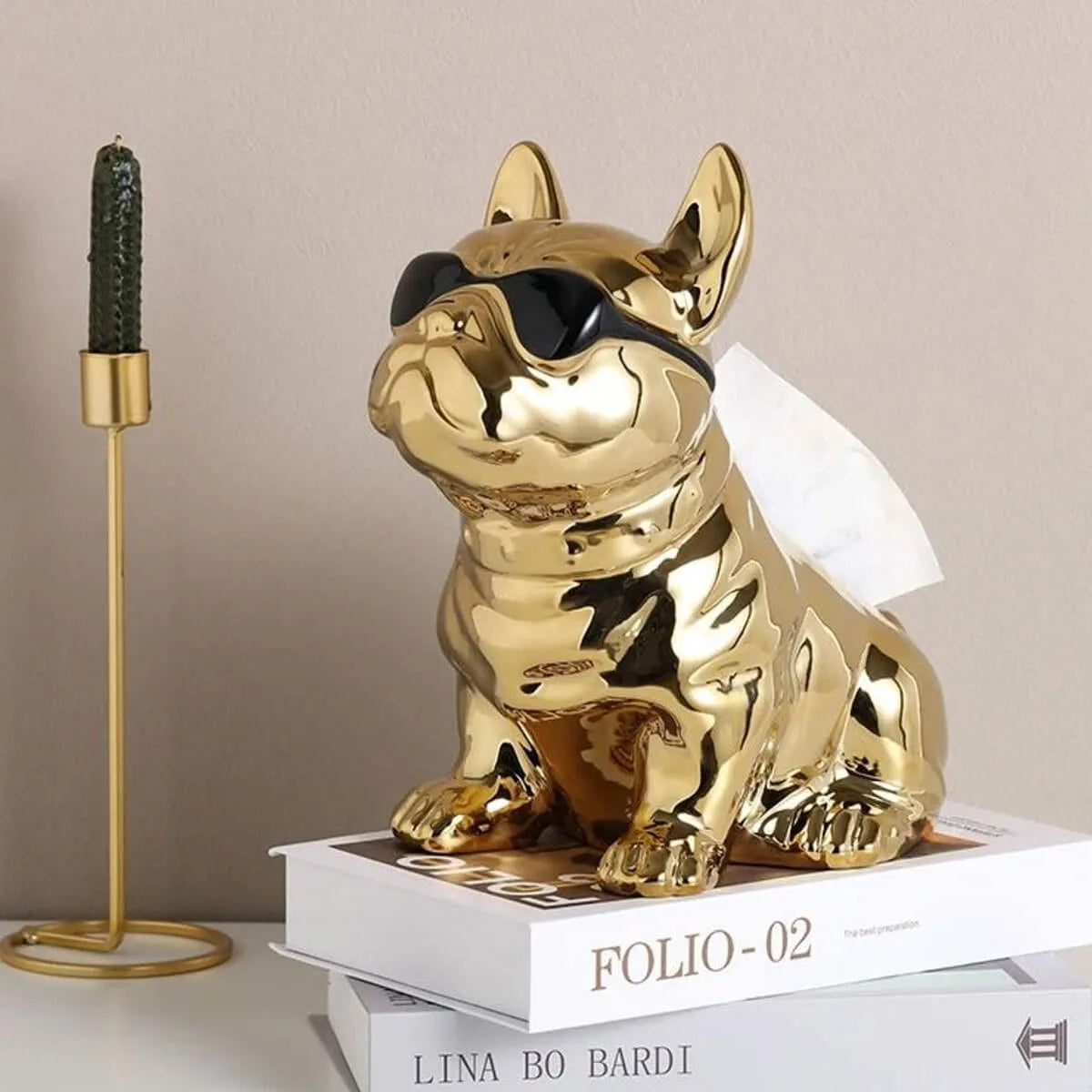 Bulldog Ceramic Tissue Box Storage Sculpture