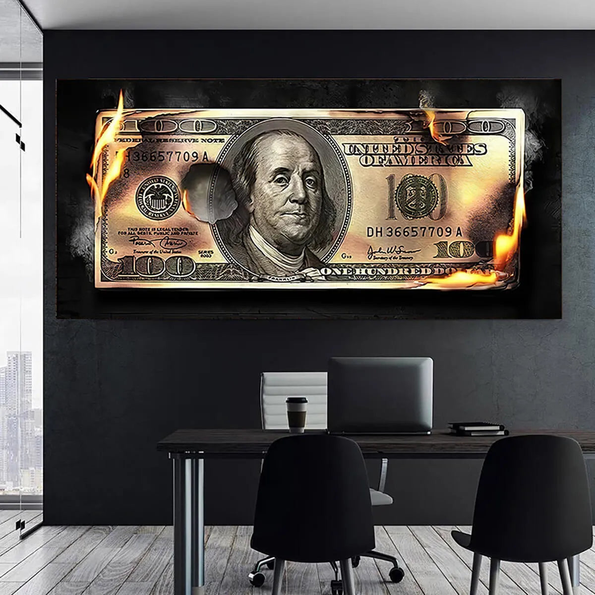 Burning Dollar Cash Money Canvas Painting Print Wall Art