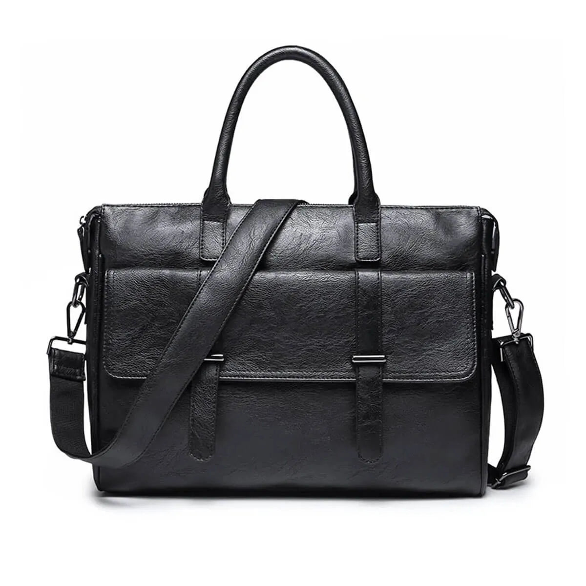 Business Messenger Bag Black Soft Leather Briefcase