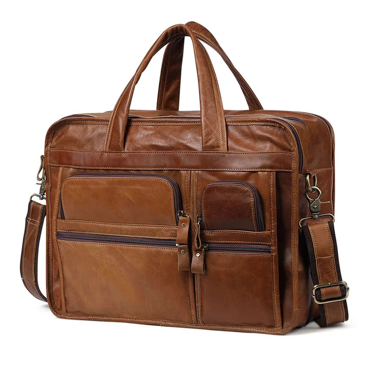 Business Messenger Bag Genuine Leather Large Capacity Briefcase