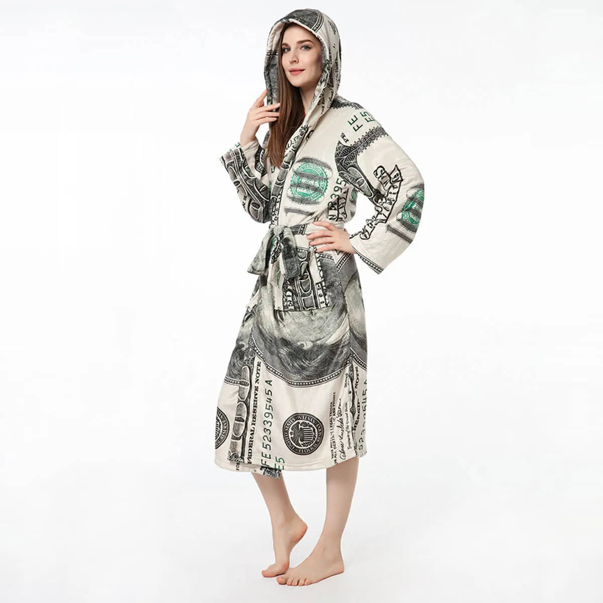 Cash Money 100 Dollar Bill Soft and Warm Fleece Robe