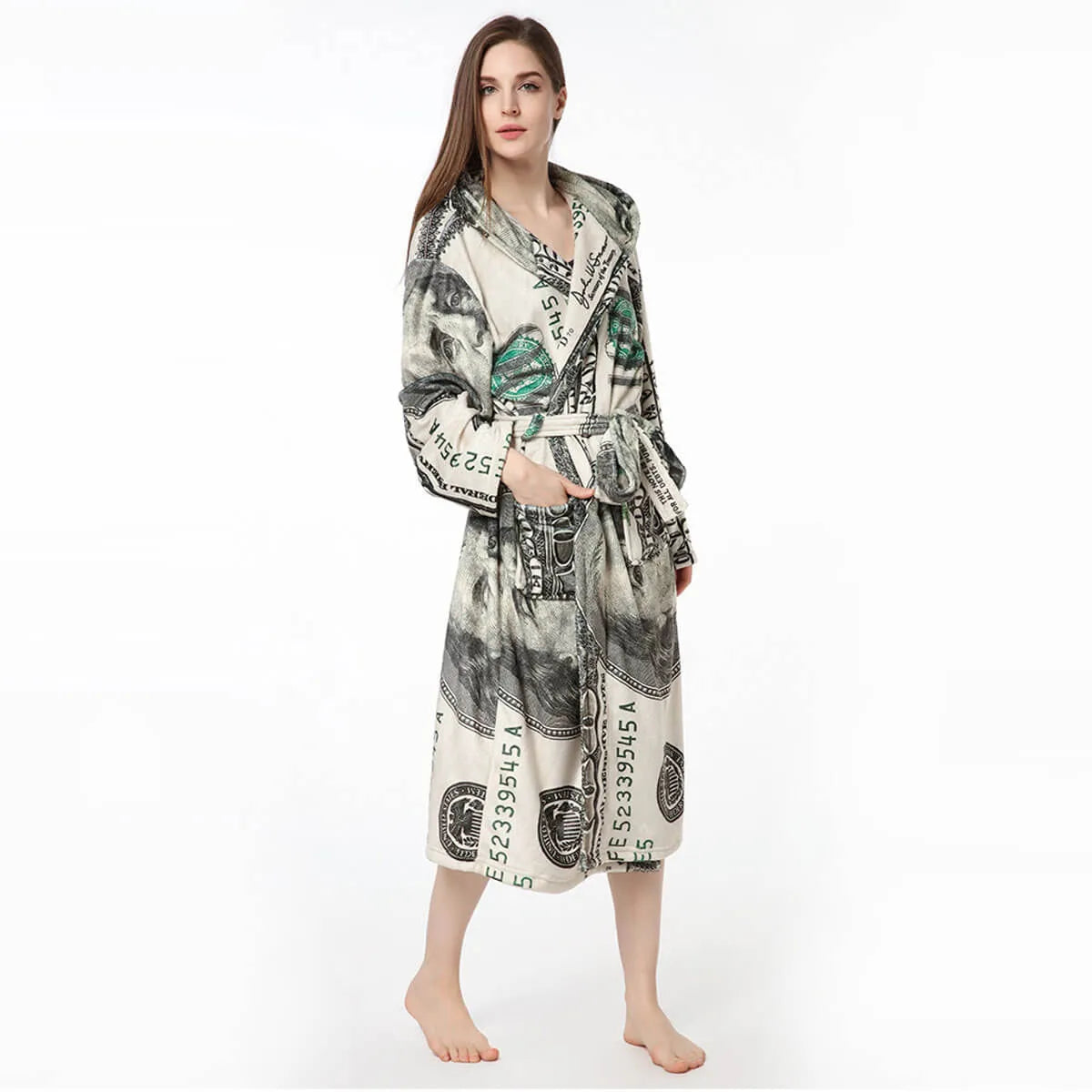 Cash Money 100 Dollar Bill Soft and Warm Fleece Robe