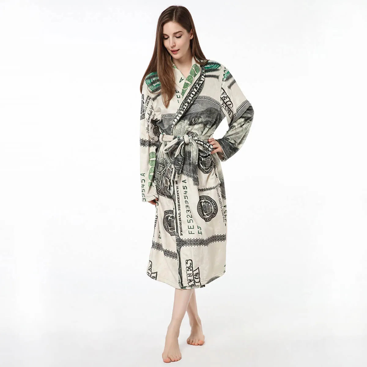 Cash Money 100 Dollar Bill Soft and Warm Fleece Robe