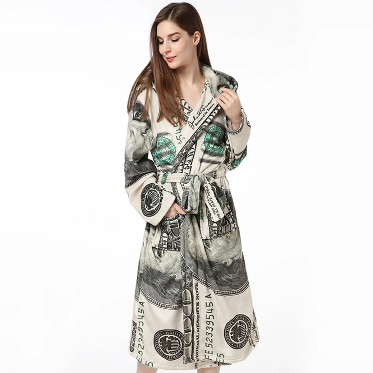 Cash Money 100 Dollar Bill Soft and Warm Fleece Robe