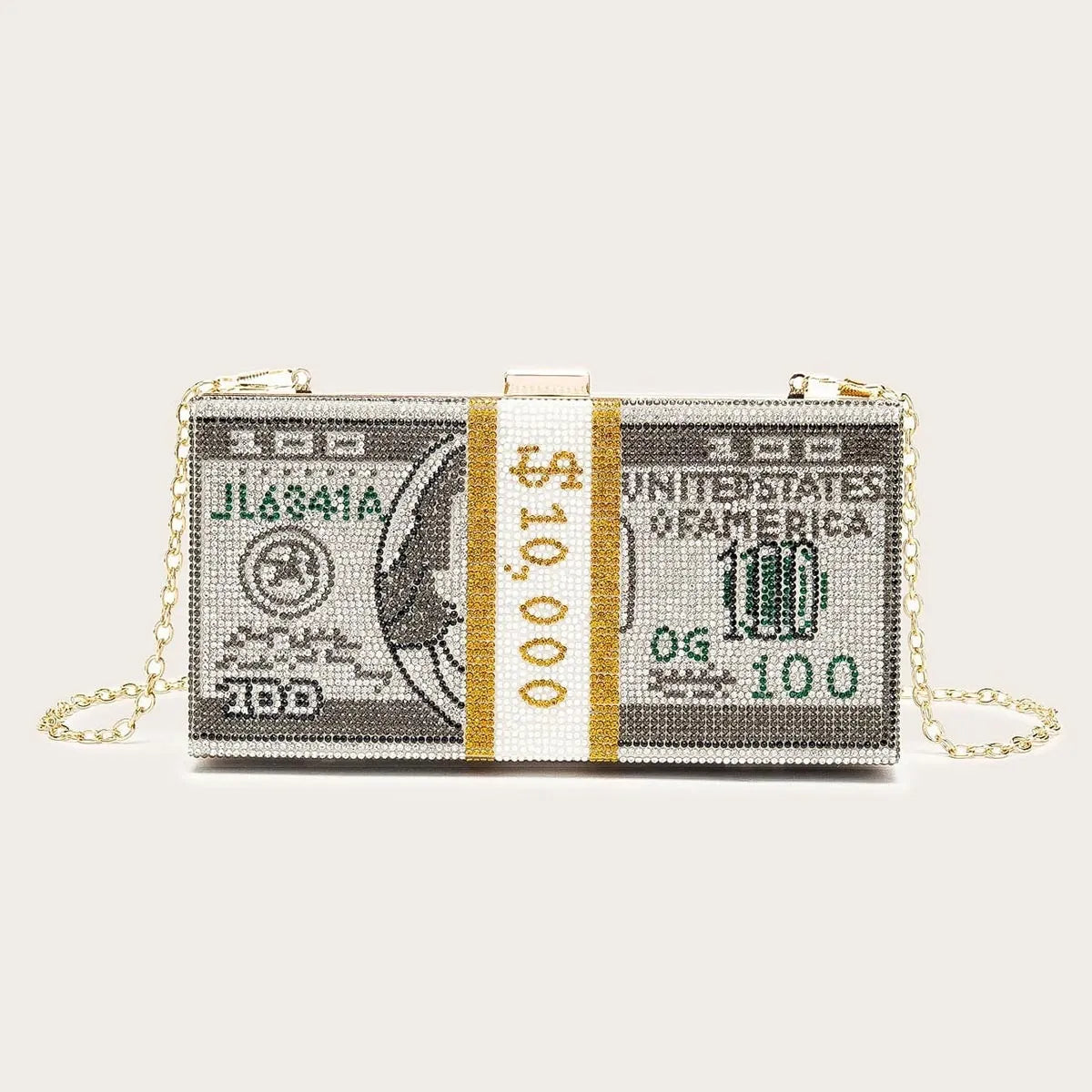 Cash Money $100 Dollars Money Bag Crystals Handbag