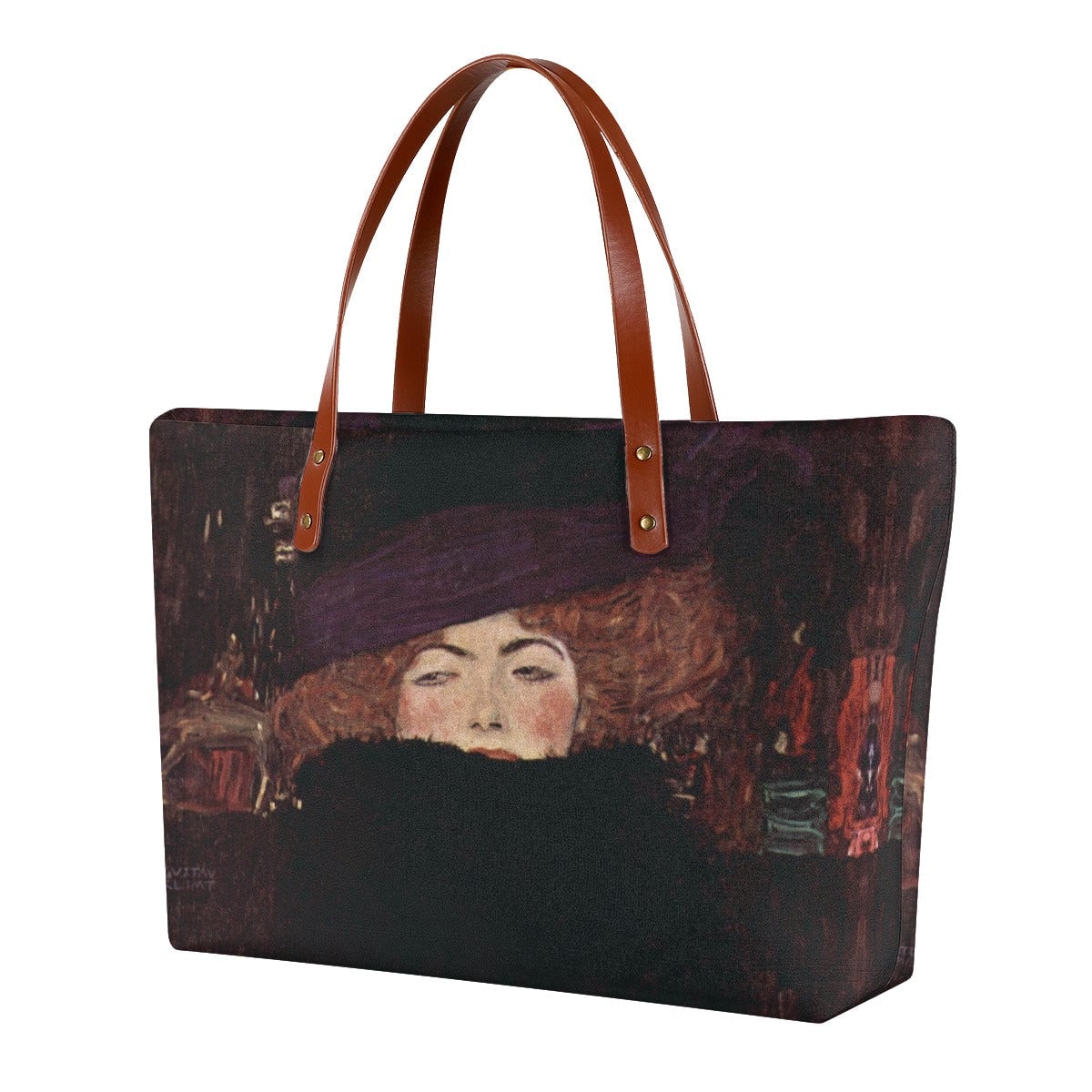 Dame mit Hut und Federboa by Gustav Klimt Waterproof Tote Bag