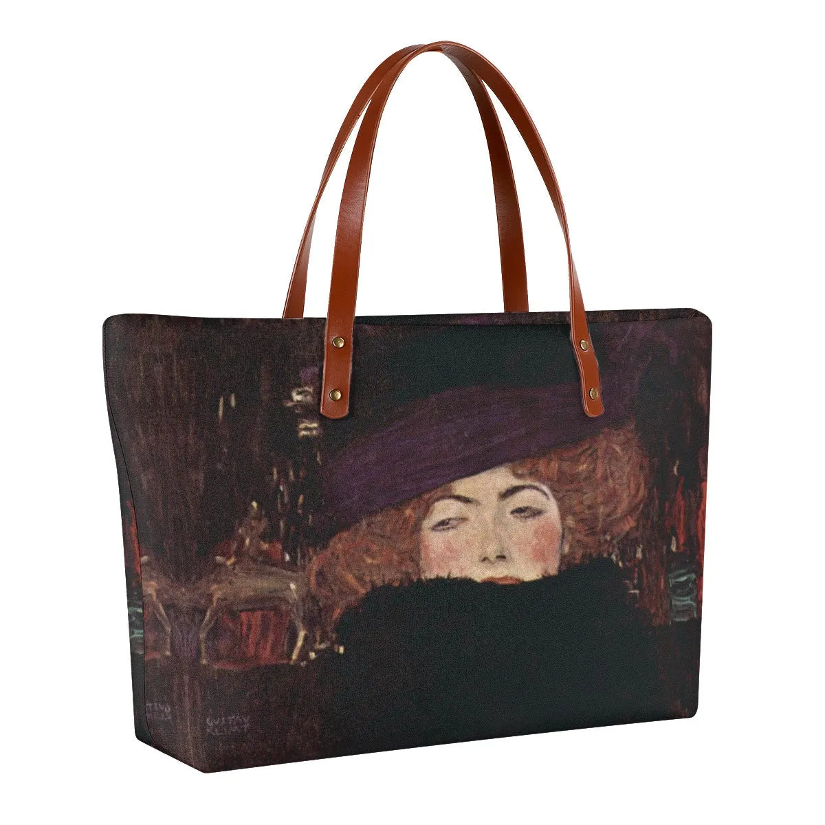 Dame mit Hut und Federboa by Gustav Klimt Waterproof Tote Bag