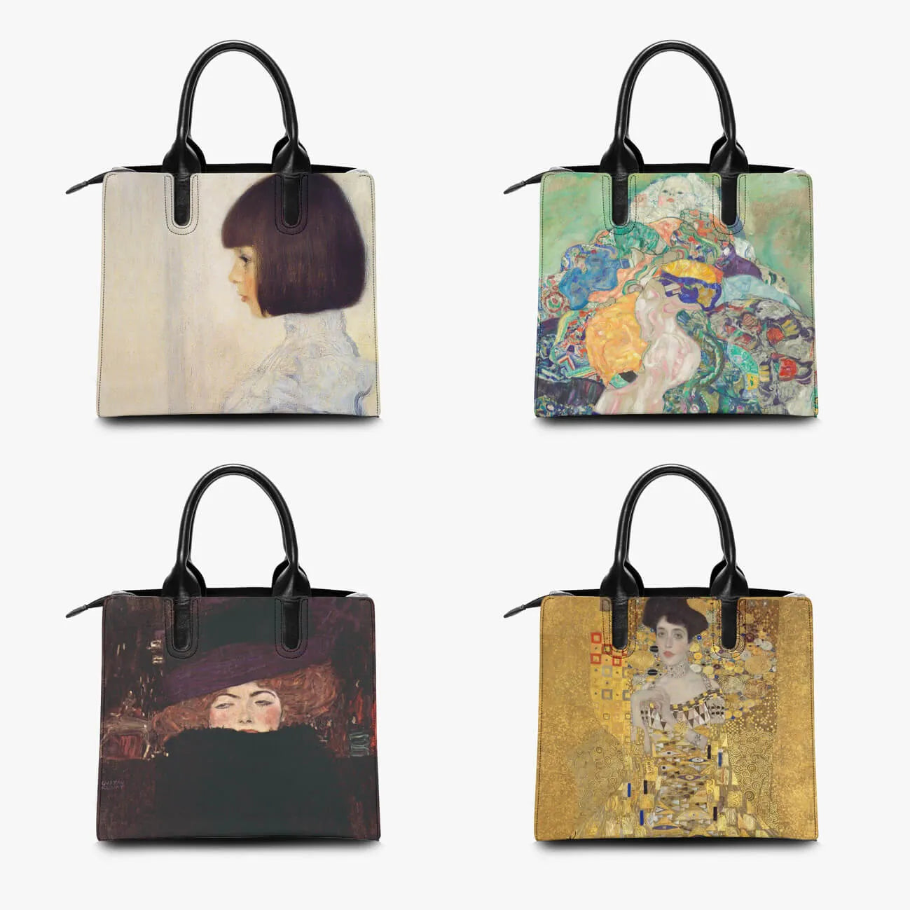 Dame mit Hut und Federboa Gustav Klimt Art Handbag