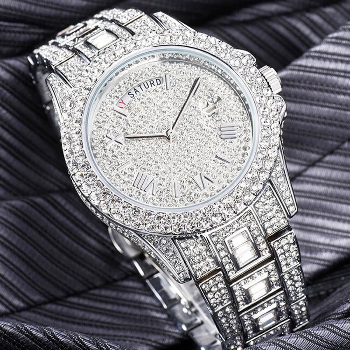 Diamond Waterproof Luxury Calendar Dual Watch