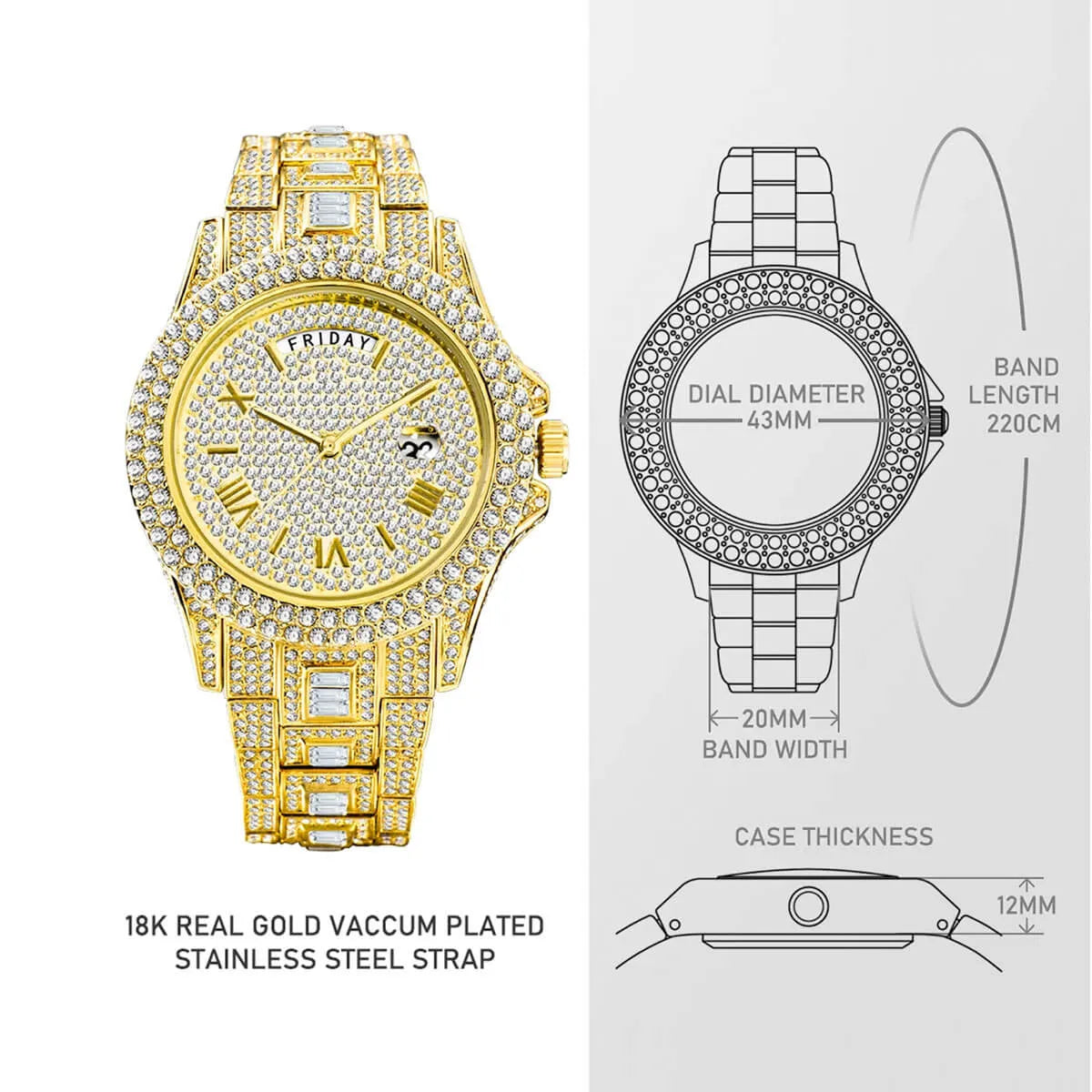 Diamond Waterproof Luxury Calendar Dual Watch