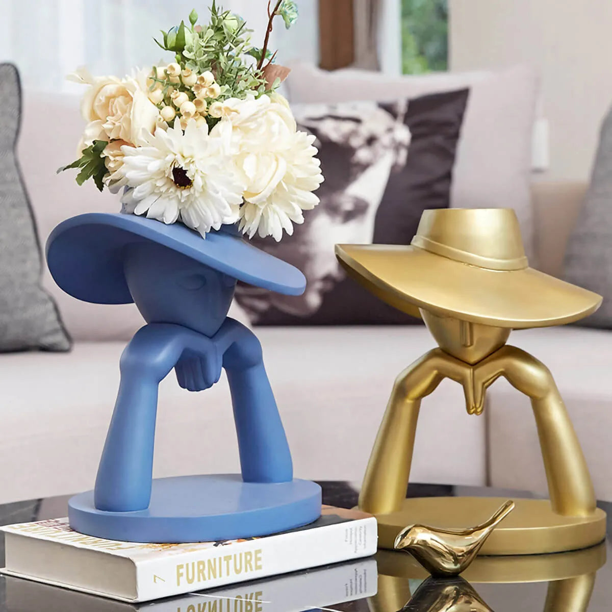 Elegant Luxury Style Lady with Hat Vases - Timeless Elegance